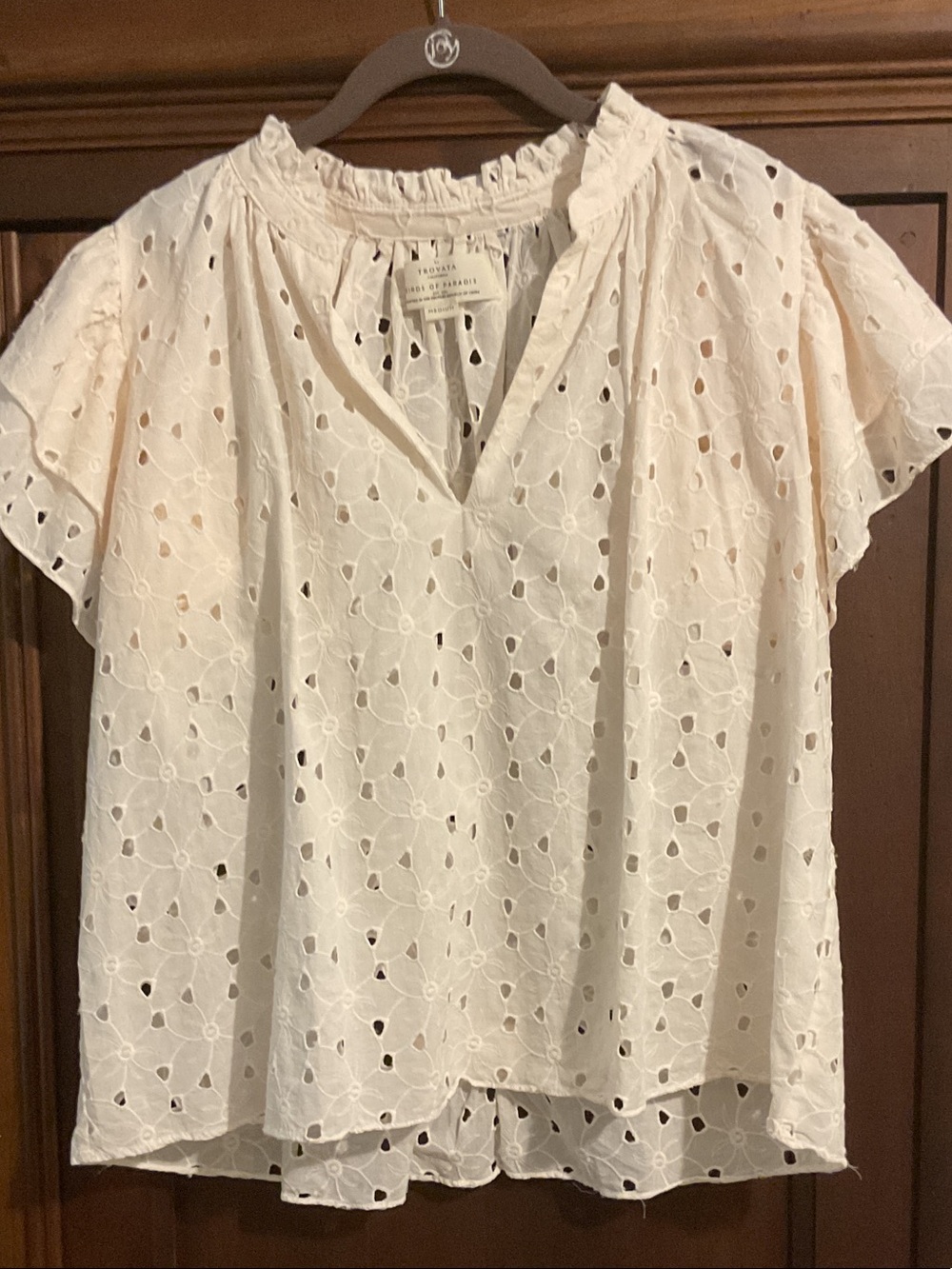 Trovata Cream Eyelet Peasant Blouse